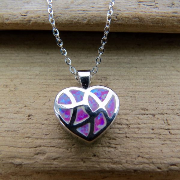 Sterling Silver Pink Fire Opal Heart Necklace - Image 3