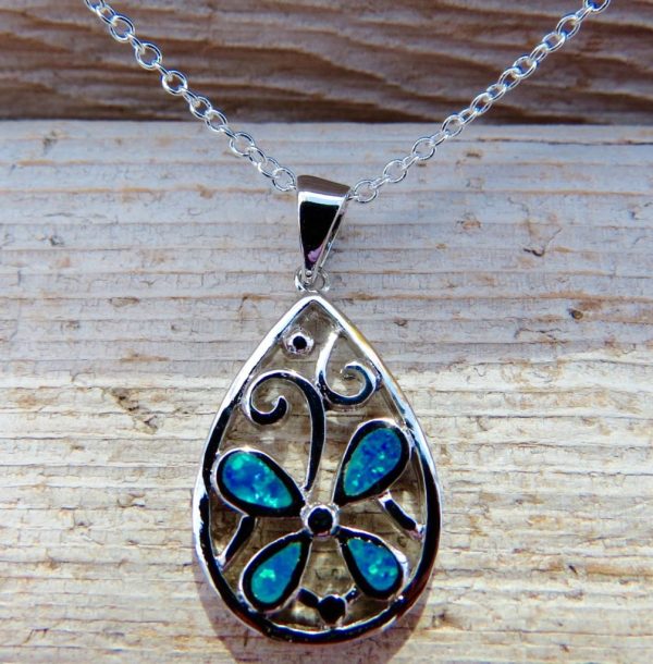 Blue Fire Opal Flower Necklace