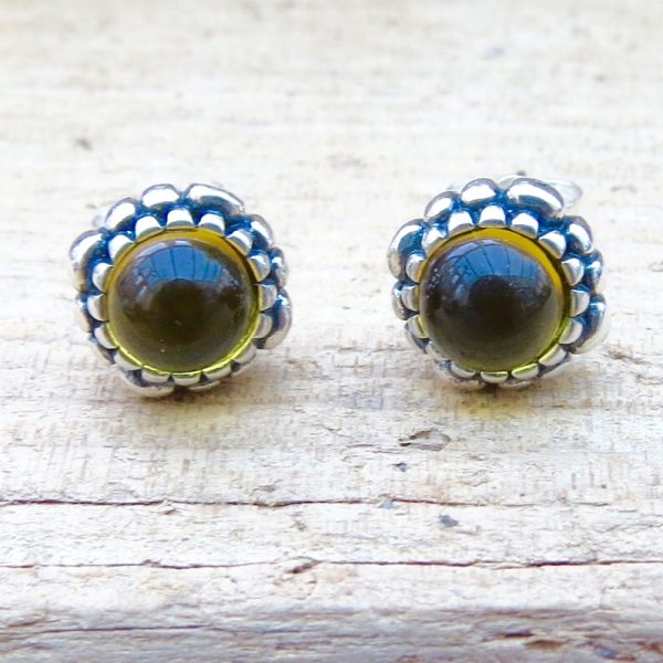 Sterling Silver Amber Stone Stud Earrings